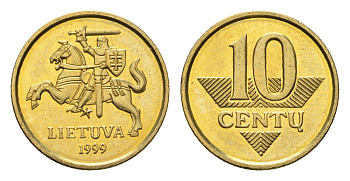 Литва 10 центов (сентов) 1999 KM 106 никель латунь UNC 4689-1126