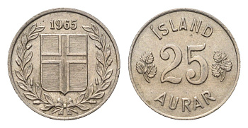 Исландия 25 эйре 1965 KM 11 медно-никель 4696-341