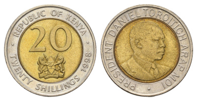 Кения 20 шиллингов 1998 Дэниэл арап Мои KM 32 биметалл UNC 4662-522