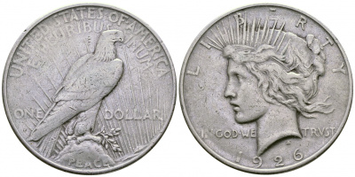 США 1 доллар 1926 D, доллар мира KM 150 серебро 1067-1-51