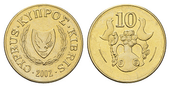 Кипр 10 центов 2002 KM 56.3 никель латунь UNC 4163-453