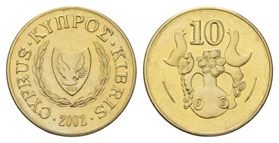 Кипр 10 центов 2002 KM 56.3 никель латунь UNC 4163-453