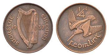 Ирландия 1/4 пенни (фартинг) 1937 Вальдшнеп KM 1 бронза 270-1214