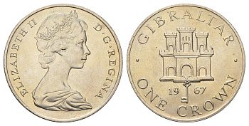 Гибралтар 1 крона 1967 Елизавета II (1952-2022), старый замок KM 4 медно-никель UNC 4578-522