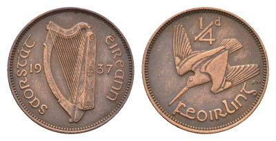 Ирландия 1/4 пенни (фартинг) 1937 Вальдшнеп KM 1 бронза 270-1214