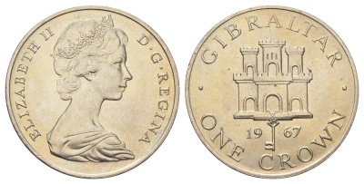 Гибралтар 1 крона 1967 Елизавета II (1952-2022), старый замок KM 4 медно-никель UNC 4578-522