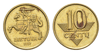 Литва 10 центов (сентов) 1997 KM 106 никель латунь 4689-1113