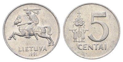 Литва 5 центов (сентов) 1991 год-тип KM 87 алюминий 4688-937