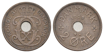 Дания 2 эре 1929 N, Кристиан X (1912-1947) KM 827 бронза 4701-732