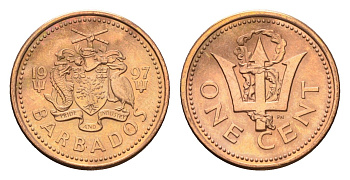 Барбадос 1 цент 1997 KM 10a цинк плакированная медью UNC 4664-1129