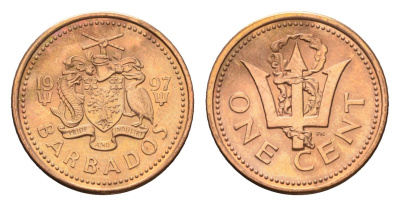Барбадос 1 цент 1997 KM 10a цинк плакированная медью UNC 4664-1129