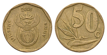 ЮАР 50 центов 2005 Зантедеския Эллиота (калла), герб, год-тип KM 294 сталь плакированная бронзой 4694-965