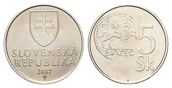 Словакия 5 крон 2007 KM 14 сталь плакированная никелем UNC 4148-545