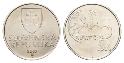 Словакия 5 крон 2007 KM 14 сталь плакированная никелем UNC 4148-545
