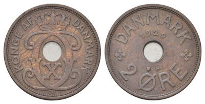 Дания 2 эре 1929 N, Кристиан X (1912-1947) KM 827 бронза 4701-734