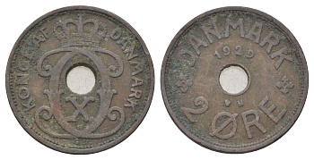 Дания 2 эре 1929 N, Кристиан X (1912-1947) KM 827 бронза 4701-755