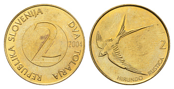 Словения 2 толара 2004 ласточка KM 5 латунь UNC 4148-612