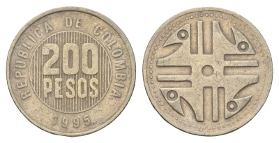 Колумбия 200 песо 1995 KM 287 медь цинк никель 4143-631