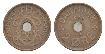 Дания 2 эре 1929 N, Кристиан X (1912-1947) KM 827 бронза 4639-739