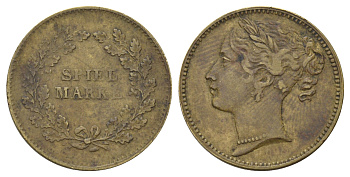 Германия игровой жетон с изображением королевы Виктории XIX век диаметр 20 мм, вес 2,5 гр латунь 4664-641