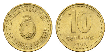Аргентина 10 сентаво 1992 KM 107 алюминиевая бронза UNC 4687-945