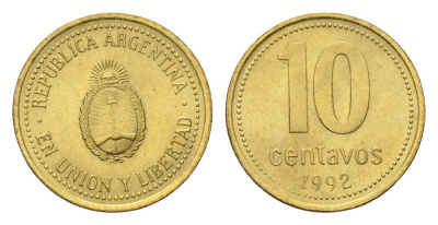 Аргентина 10 сентаво 1992 KM 107 алюминиевая бронза UNC 4687-945