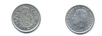 ИСПАНИЯ 5 ПЕСЕТ 1978 KM 807 медно-никель 54-1717
