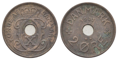 Дания 2 эре 1931 N, Кристиан X (1912-1947) KM 827 бронза 4701-812
