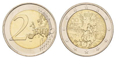 Германия 2 евро 2019 F, 30 лет падению Берлинской стены KM 429 биметалл UNC 71-1124