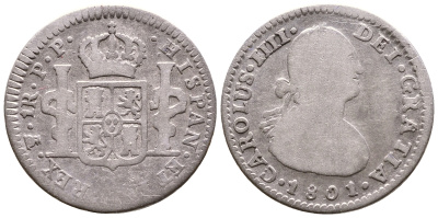 Боливия 1 реал 1801 РР, Карл IV (1788-1808) KM 70 серебро 4178-612