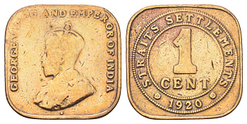 Стрейтс-Сетлментс (Стрейтс Сетлментс) 1 цент 1920 Георг V (1910-1936) KM 32 бронза 4697-1247
