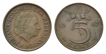 Нидерланды 5 центов 1967 Юлиана (1948-1980) KM 181 бронза 4685-1136