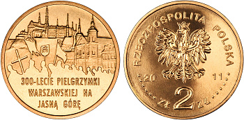 Польша 2 злотых 2011 MW, 300 лет Варшавского паломничества к Ясной Горе KM 784 нордик UNC 4676-821