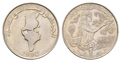 Тунис 1 динар 1990 KM 319 медно-никель 89-1332