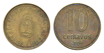 Аргентина 10 сентаво 2008 KM 107a сталь плакированная латунью 4679-818