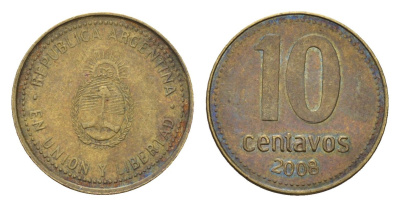 Аргентина 10 сентаво 2008 KM 107a сталь плакированная латунью 4679-818