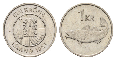 Исландия 1 крона 1981 треска KM 27 медно-никель 4691-523