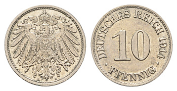 Германия 10 пфеннигов 1914 A KM 12, J. 13 медно-никель aUNC 4606-221