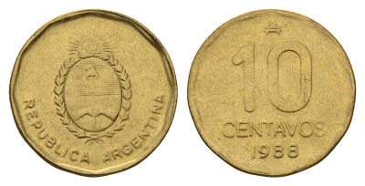 Аргентина 10 сентаво 1988 KM 98 латунь 181-854