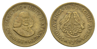 ЮАР 1/2 цента 1962 Ян ван Рибек KM 56 латунь 4693-533