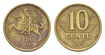 Литва 10 центов (сентов) 1998 KM 106 никель латунь 4632-612