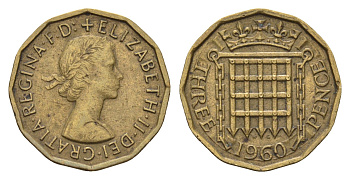 Великобритания 3 пенса 1960 Елизавета II (1952-2022) KM 900, Spink 4153 никель латунь 4699-436