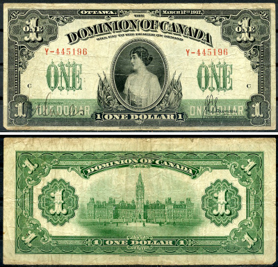 Канада 1 доллар 1917 принцесса Патриция Коннаутская, с ONE справа, Saunders Pick 32 c  бумага   451-1350-2