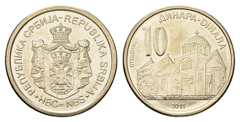 Сербия 10 динаров 2011 редкий год KM 57 медь цинк никель UNC 4686-1243