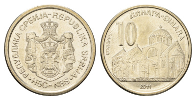 Сербия 10 динаров 2011 редкий год KM 57 медь цинк никель UNC 4686-1243