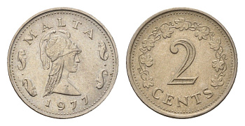 Мальта 2 цента 1977 Пентесилея, царица амазонок KM 9 медно-никель 4685-719