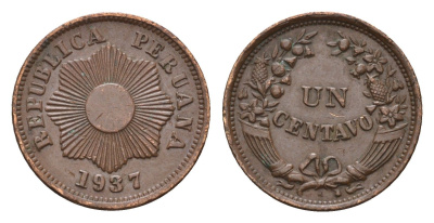 Перу 1 сентаво 1937 KM 211 бронза 1523-942