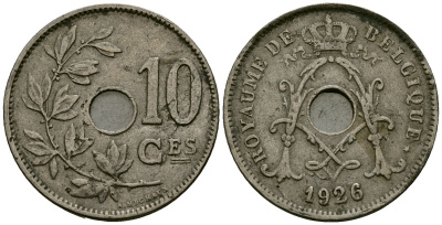 Бельгия 10 сантимов 1926 KM 52 медно-никель 4177-1257