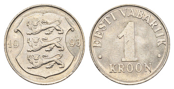 Эстония 1 крона 1993 KM 28 медно-никель aUNC 4688-546