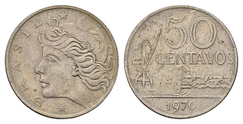 Бразилия 50 сентаво 1970 KM 580a медно-никель 4556-353